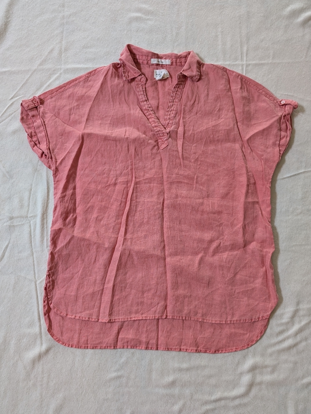 Nicole Miller Pink V-Neck Linen Top S